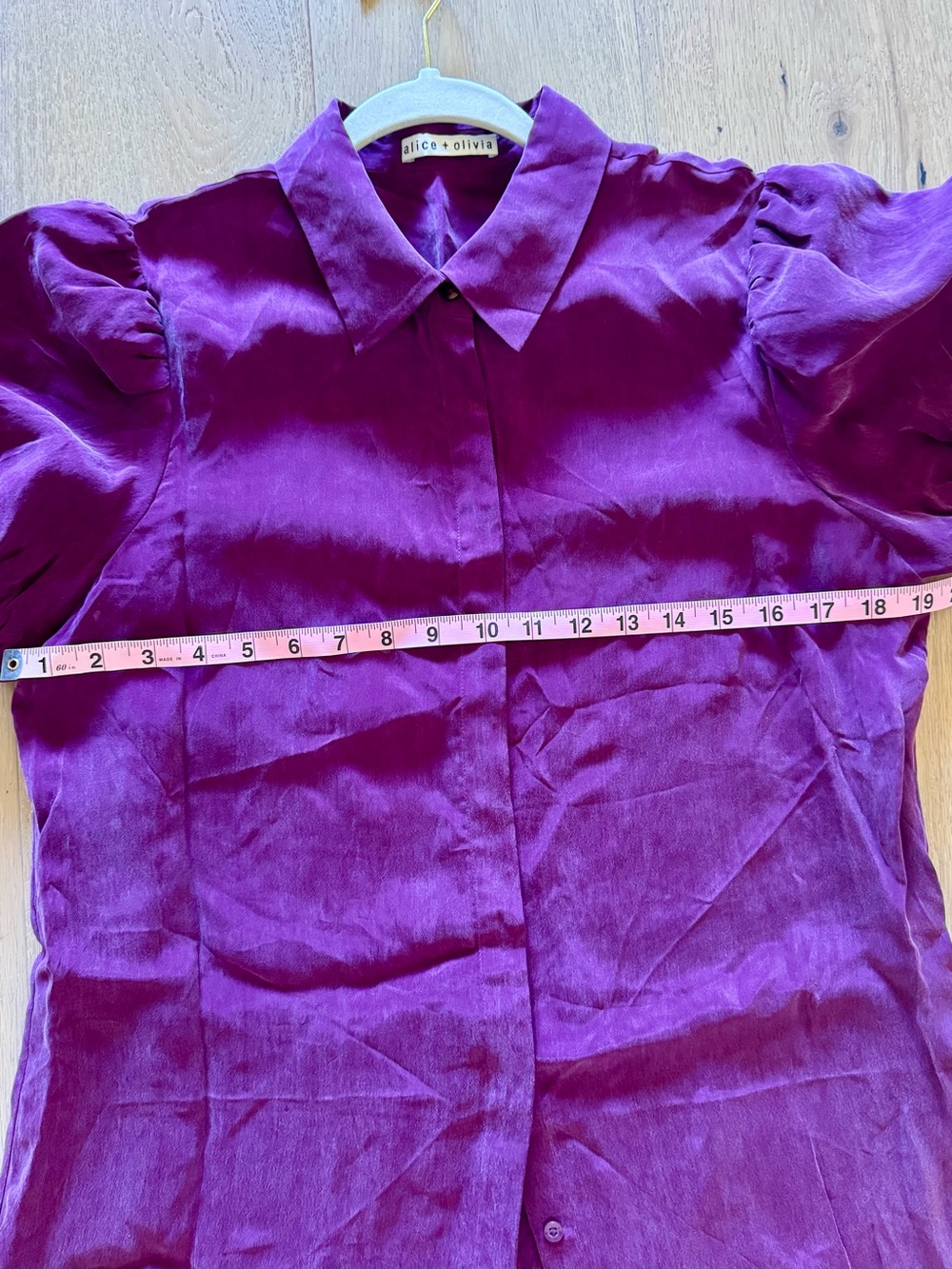 Alice + Olivia Jem Puff-Sleeve Shirt Dress Boysenberry Purple Cupro - Picture 12 of 14